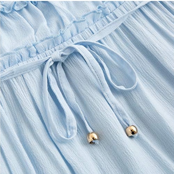 Women’s Blue Summer Boho Spaghetti Strap Casual Long Flowy Dress. - Picture 5 of 8